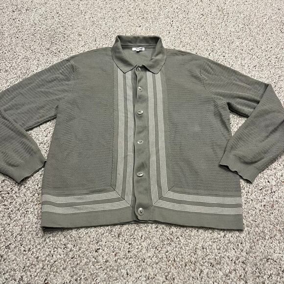 Madewell Men's Button Up Long Sleeve Sweater Polo Sz L Washed Olive Preppy - Picture 1 of 8